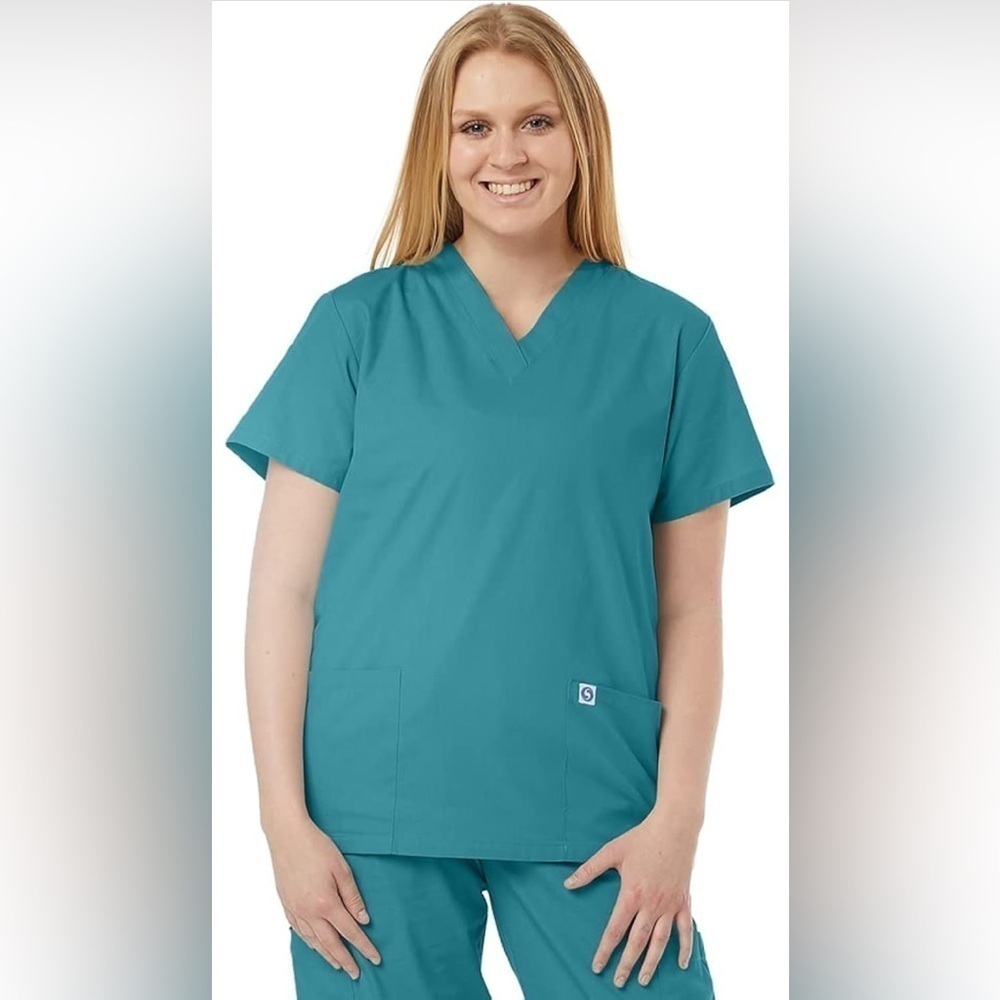 BAG032. NWT Scrub Top Medical Unisex Medical Professionals Hospital Teal Small